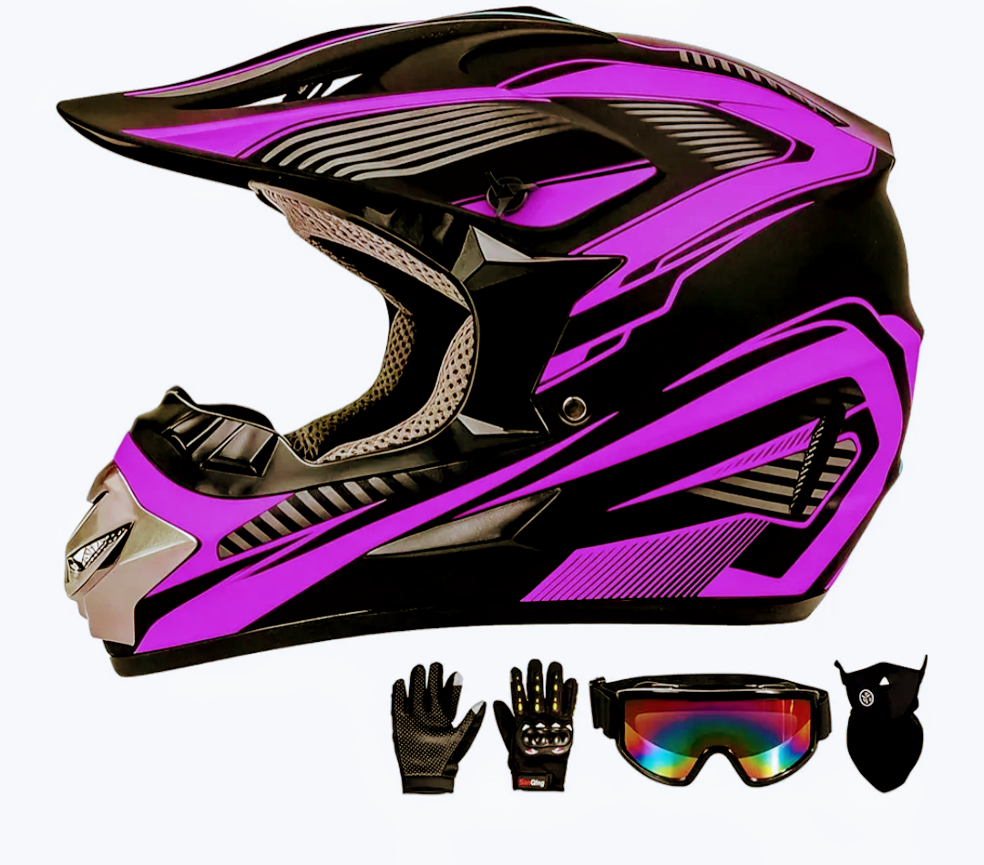 Youth Kids Motocross Helmet Full Face Motorcycle Dirt Bike Off-Road Mountain Bike BMX MX ATV Helmet,DOT Approved,W/Gloves Goggles Mask 4Pcs Set (Purple, Small)