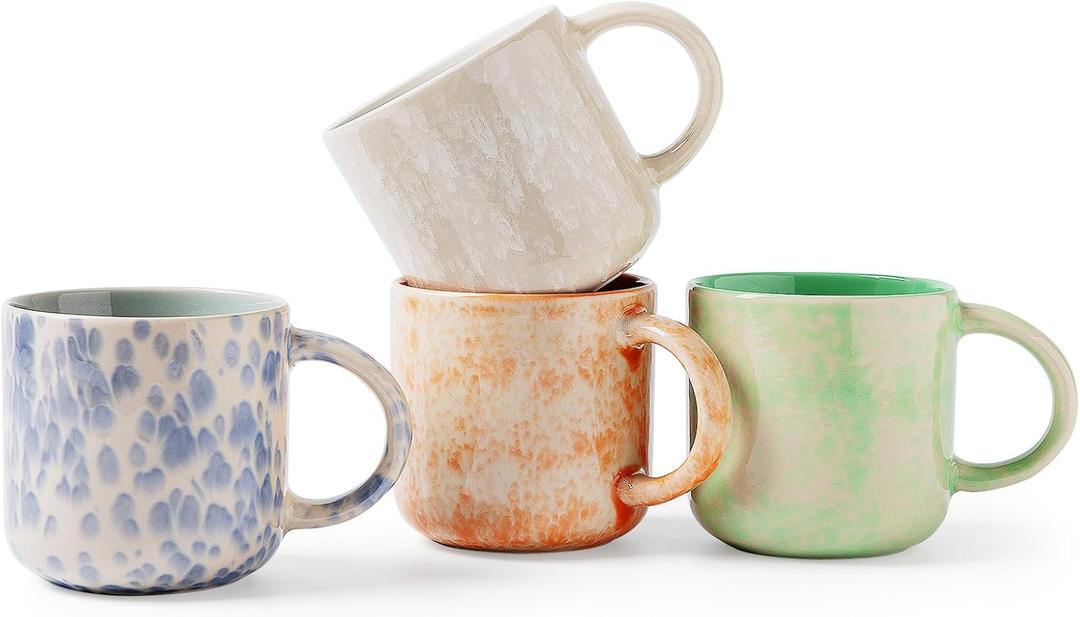 MONITO 12 OZ Coffee Mugs Set of 4, Modern Ceramic Coffee Mugs Set with Handle for Tea/Latte/Cappuccino/Milk/Cocoa