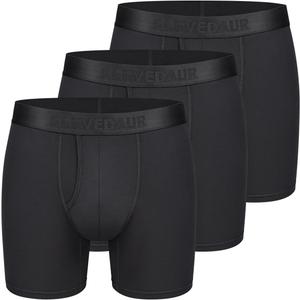 Men's Underwear 3 Pack Micro Modal Boxer Briefs Open Fly (Black, XXL)