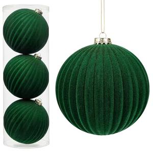 6" Extra Large Velvet Christmas Ball Ornaments Set of 3, Oversized Flocked Ornaments for Xmas Tree Mantel Centerpieces Bowl Fillers, Big Deep Green Christmas Ornament for Winter, Holiday, Party Decor
