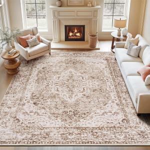 Lofus 8x10 Area Rugs for Living Room, Washable Area Rug, Rugs for Bedroom, Kitchen, Vintage Boho Carpet, Soft Non-Slip, Low Pile Large Area Rug for Office Dining Room, Vintage Beige Brown (8' x 10' (Rectangular))