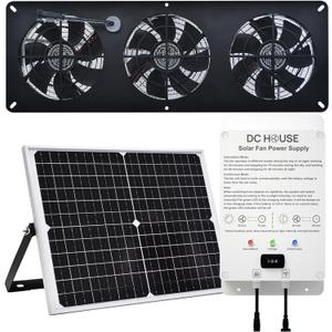 25W Solar Powered Exhaust Fan Kit with 12000mAh Lithium Battery Ideal for Chicken Coops Greenhouses Attics and Sheds 2600RPM 10ft Cord IP67 Waterproof Black