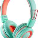 noot products Kids Headphones K11 Foldable Stereo Tangle-Free 5ft Long Cord 3.5mm Jack Plug in Wired On-Ear Headset for iPad/Amazon Kindle,Fire/Boys/Girls/School/Tablet/Laptop(Mint/Coral)