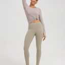 ODODOS 2-Pack Full Length High Waist Workout Leggings with Pockets for Women, 28" Tummy Control Athletic Yoga Pants, Black+Taupe, Large (L)