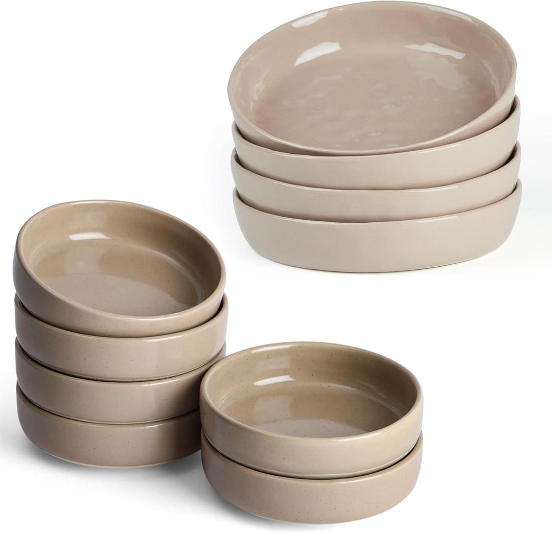 famiware Mars Pasta Bowls Set of 4 and Milkyway 4oz Dipping Bowls Set of 6, 10 Pieces Dinnerware Sets, Cinnamon Brown