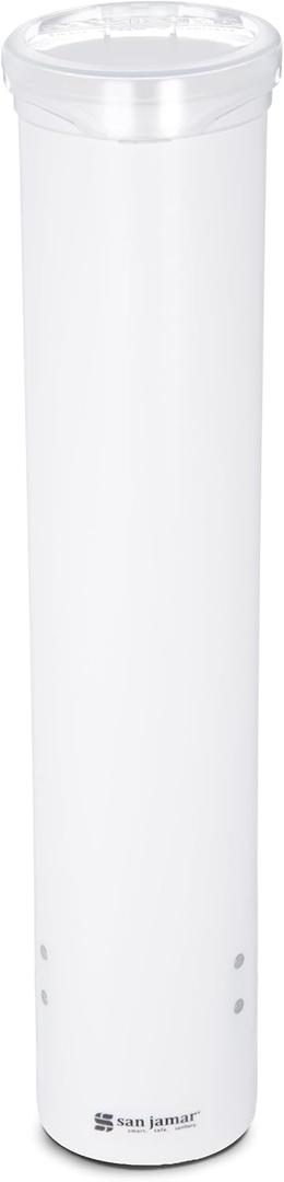 San Jamar Small Pull-Type Cup Dispenser Fits 3-4.5 Oz Cone Cups, 3-5 Oz Flat Cups with Flip Caps for Restaurants, Dining Halls, and Fast Food, Plastic, 16 Inches, White