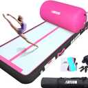 AWSUM 10ft /13ft Gymnastics Mat with Air Roller Tumbling Barrel Back Somersault Backbend Trainer for Inflatable Gymnastics Springboard Back Handspring Equipment, with Electric Pump (Pink/Black+Pink Roller)