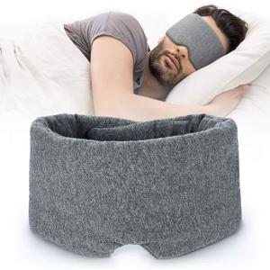 FRESHME Cotton Sleep Eye Mask for Women Men - 100% Blocking Light Travel Blindfold, Soft Zero Pressure Grey Eyes Cover with Adjustable Velcro Strap for Side Sleeper Night Sleeping, Work Nap and Yoga