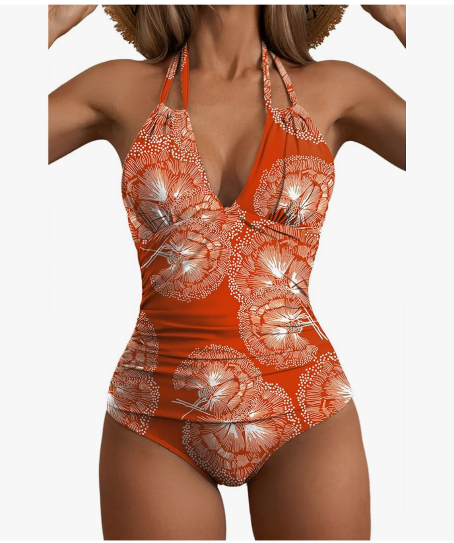 B2prity Women's Slimming One Piece Swimsuits Tummy Control Bathing Suit Halter Swimwear for Big Busted Curvy Woman, Size S