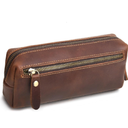 WONDERPOOL Pen Case Real Leather Pencil Pouch Markers Holder Big Capacity Bag with Side Zippered Pocket for Stationery Tool