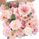Roses Artificial Flowers Combo Pink Flower Bouquets Box with Stems for DIY Bridal Wedding Bouquets, Baby Shower Decorations, Fake Floral Arrangements, Table Centerpieces, Home Decor Indoor