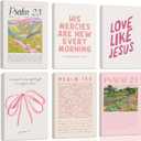 6Pcs Christian Canvas Wall Art Pink Bible Verse Bow Paintings Cute Preppy Posters Coquette Aesthetic Prints Trendy Scripture Jesus Picture Wall Decor for Bedrooms living Room Dorm Framed (8x10 in Wrapped Canvas)