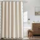 MIULEE 84" Long Scalloped Shower Curtain Linen Textured with 12 Metal Hooks Cute Extra Long Heavy Duty Washable Waterproof Cloth Shower Curtains with Black Border for Bathroom Bathtub,Cream Beige, 72"W x 84"L
