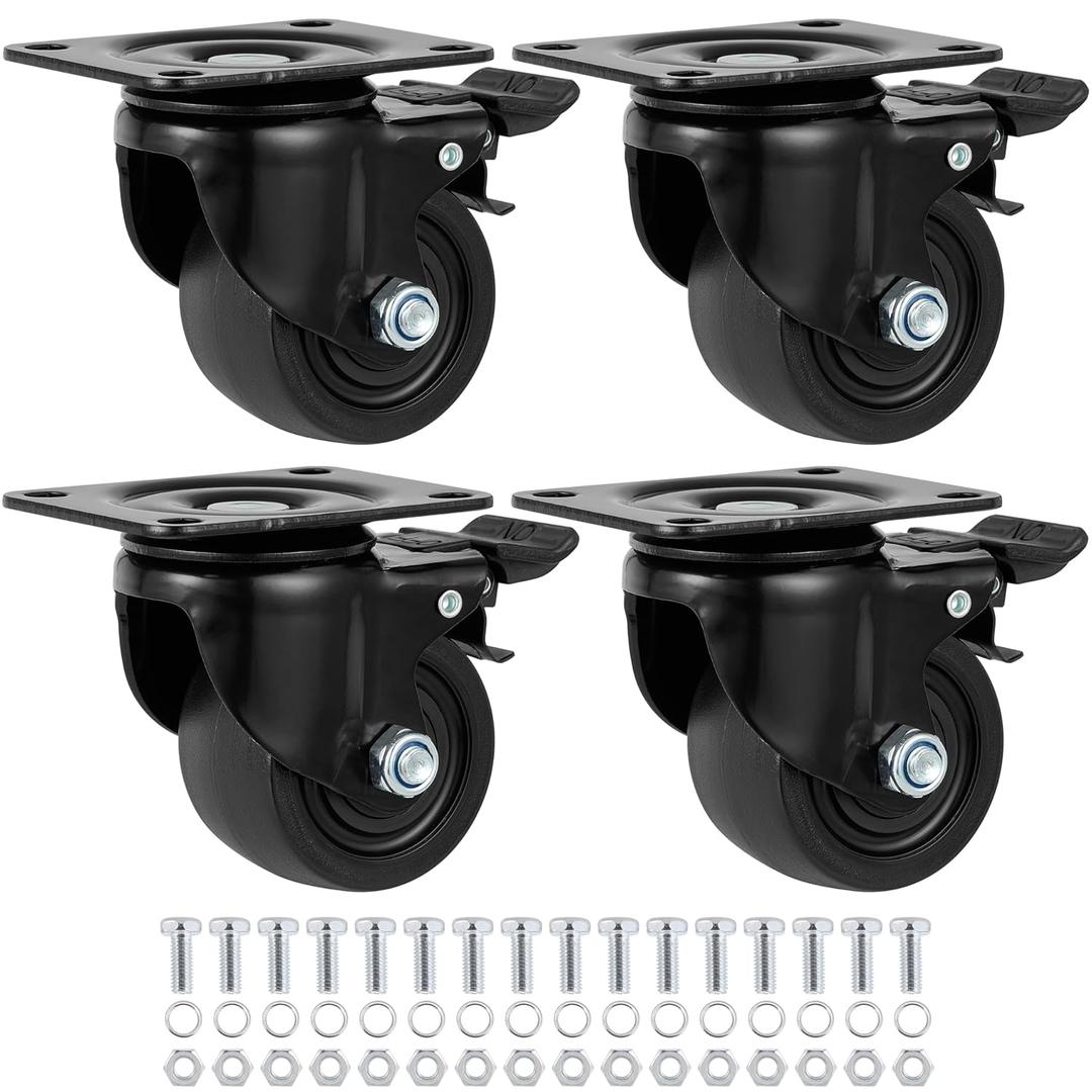 Finnhomy 3 Inch Caster Wheels Set of 4 Heavy Duty Low Profile Plate Swivel Casters with Brake Premium Solid Nylon Wheels 4,400 Lb Anti-wear Lockable Furniture Caster Sturdy for Toolbox Workbench Black