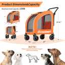 EchoSmile 4 Wheels Pet Stroller, Dog & Cat Stroller for All-Season, Lightweight Carrier with Storage Basket, Adjustable Handle, Removable Pad, Breathable Mesh, Up to 135 lbs, Orange (Orange)