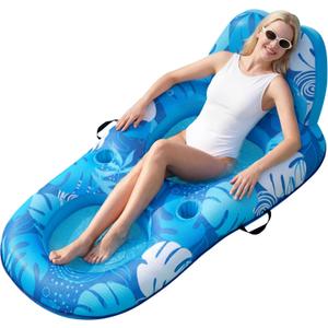 SLOOSH Premium Pool Floats Lounger for Adults - Inflatable Fabric Covered Float Recliner Pool Lounge Chair with Backrest & Cup Holders for Beach Lake Swimming Pool Water