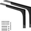 24 INCH x 14.2 INCH Shelf Brackets,L Shelf Brackets,Vertical Angle, Premium Alloy Metal Heavy Duty Shelf Bracket, high Strength Mounting Hardware Included, Corner Brace Joint,Pack of 2.