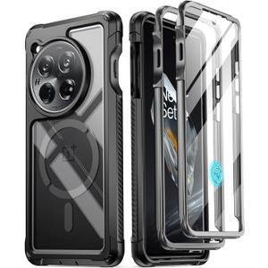 Poetic Guardian Case Compatible with OnePlus 12 5G (2024), Built-in Screen Protector Work with Fingerprint ID, Full-Body Hybrid Shockproof Protective Rugged Clear Cover Case, Black/Clear