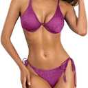 ZAFUL Women's Metallic Shiny Bikini Sets Underwire Criss Cross Back Two Piece Swimsuit Side Tie Thong Bathing Suit, Size XS