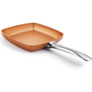 Toutrop Non-Stick Copper Square Frying Pan, 9.5" Chef Skillet with Ceramic Coating, Oven Dishwasher Safe, PFOA-Free, Home Use for All Stoves