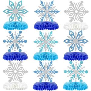 9Pcs Winter Wonderland Decorations 3D Snowflake Honeycomb Table Centerpieces for Frozen Winter Blue White Theme Christmas Baby Shower Birthday Party Supplies (Snowflake)