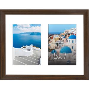 5x7 Double Picture Frame with Shatter-Resistant Glass - Fits Two 5x7 Photos or Use as One 11x14 Picture Frame - Signature Collection - Collage Frames for Wall Display - Walnut