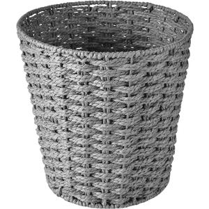 Zuvo Round Wicker Waste Basket Paper Bin - Wicker Trash Basket - Woven Trash Can Rubbish Basket for Bedroom, Bathroom, Offices or Home (Grey) (Pack of 1)