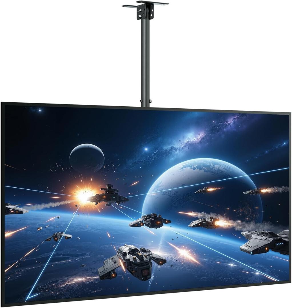 monTEK Ceiling TV Mount for 23-55 inch Flat Screen Displays, Hanging Adjustable Ceiling TV Bracket Fits Most LCD LED OLED 4K TVs, Pole Ceiling Mount Holds up to 77lbs, Max VESA 400x400mm