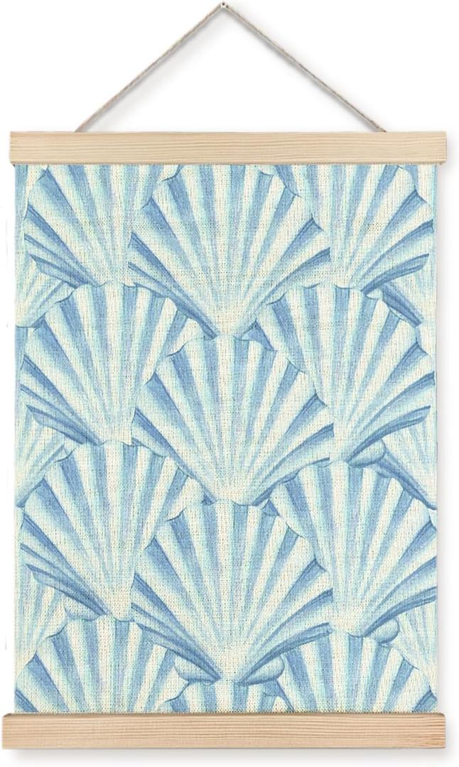 CIOJUNE Seashell Wall Decor, Trendy Preppy Blue Seashell Wall Art Poster Hanger Frame, Preppy Beach Room Decor, Coastal Beachy Canvas Prints Wall Art for Home Living Room Dorm Decor, 12x16 Inch