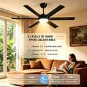 52 Inch Ceiling Fan with Lights and Remote Control, Black Industrial Fan Light Aluminum Fandelier Dimmable Reversible 6 Speed Silent for Living Room Patio Bedroom Dining Room