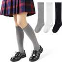 Kids Knee High Socks Boy Girls Cotton School Uniform Breathable Casual Sports Socks 3 Pairs (Black/White/Gray)