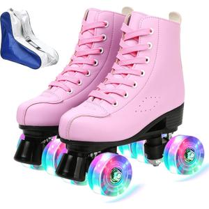 XUDREZ Roller Skates for Women Men Cozy PU Leather High-top Roller Skates for Beginner Double-Row PU Wheels, Professional Indoor Outdoor Roller Skates with Shoes Bag, Size: 38-US Women 8, US Men 6.5