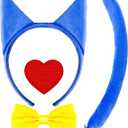 4 PCS Blue Cat Costume Accessories Set - Cat Ears Headbands Tail Bowtie and Heart Patch for Halloween Costume Accessories Kitty Cosplay Kits