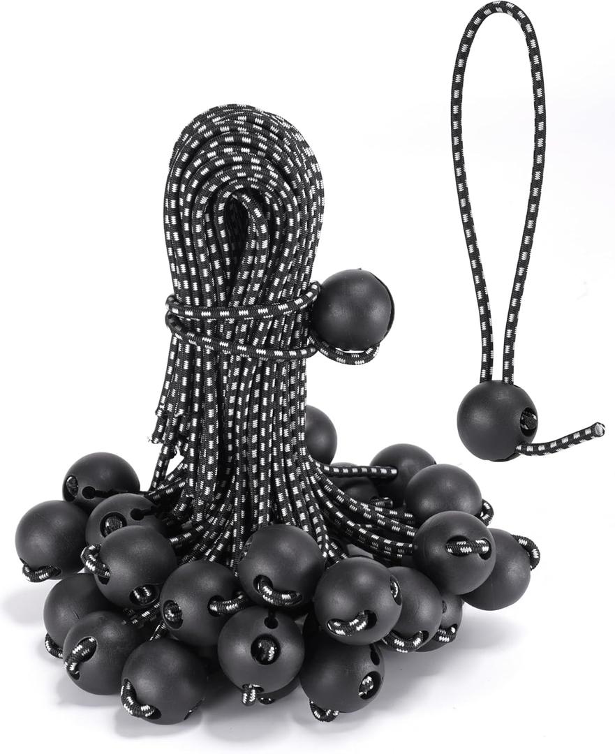 9 Inch Adjustable Ball Bungee Cords, Easy to Adjust from 1" to 9", 40 PCS Ball Tie Downs with UV-Resistance & Superior Elasticity, Great for Tarp, Tent, Pole, Cargo, Holding Wire and Hose, etc