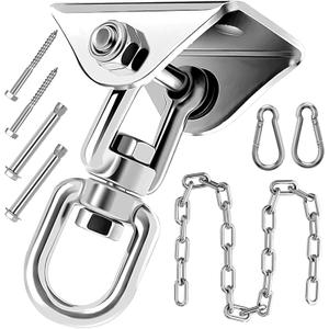 Hammock Hanging Kit with Swing Chain, Morzejar Stainless Steel 1000lb Heavy Duty Capacity Hammock Hooks, Morzejar 360° Swivel Hanging Kit for Trapeze, Yoga, Boxing Bag, Hammock Chair, Porch, Gym