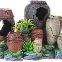 Saim Aquarium Barrel Decorations, Artificial Antique Barrels Crafts Landscaping Resin Decor Fish Tank Ornament for Betta Cichlids Hideaway Cave, Gold Fish Hideout, Reptile Tank