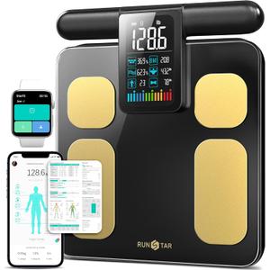RunStar Scale for Body Weight and Fat Percentage, 8 Electrodes High Precision Digital Scale for BMI 28 Body Composition Measurement, Bathroom Smart Scales with Large Color Display FSA&HSA Eligible (Black Gold)