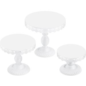 3 PCS White Cake Stands (8"&10"&12" Plate), Cupcake Stand with a lace Hollow Border Metal Cake Stand Set for Birthday Party, Wedding, Anniversary, Baby Shower