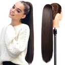 SEIKEA 28" Ponytail Extensions Drawstring Long Straight Fake Pony Tail Natural Soft Clip in Hair Extension Synthetic Heat Resistant Hairpiece - Dark Brown