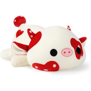 Onsoyours Cute Cow Plushie, Soft Stuffed Mushroom Love Cow Squishy Plush Animal Toy Pillow Gift for Kids (Red Mushroom Cow, 12")