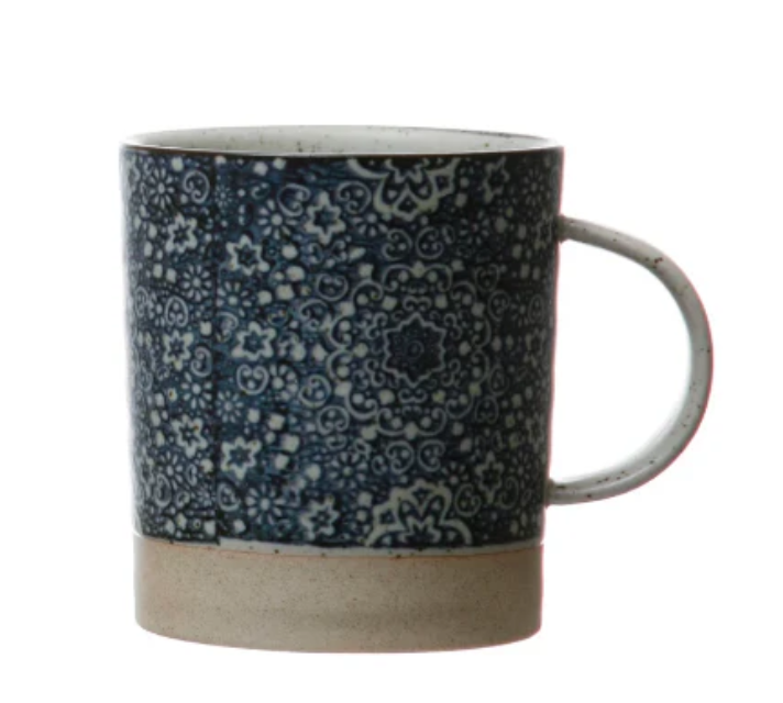 Hand-Stamped Stoneware Mug, 4x4,5 inch 