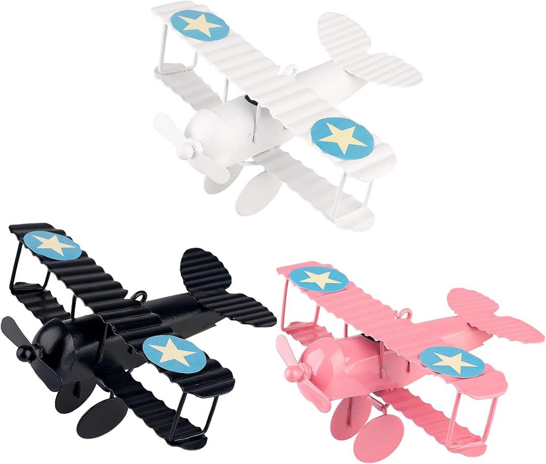 Airplane Cake Topper, Airplane Birthday Party Supplies, Christmas Tree Decorations,Aviones, Pack of 3 (White-Black-Pink)