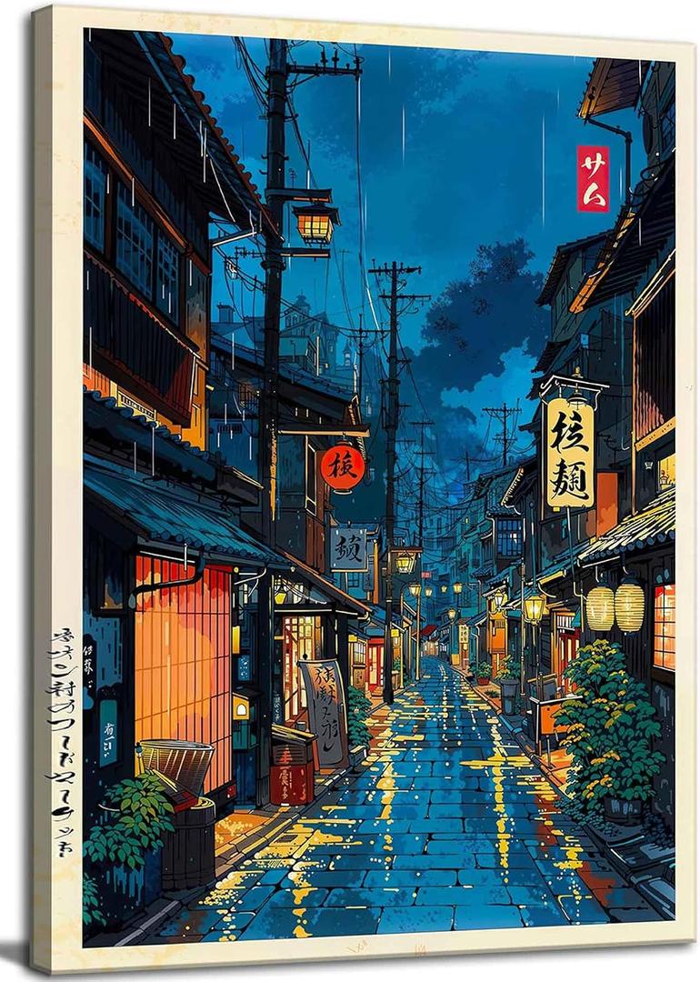 Large Tokyo Tea House Canvas Wall Art Japanese City Street Coffee Decor painting Pictures Ukiyo-e Illustration Anime Posters Prints for living room Bathroom Bedroom Office Hallway Home Decoration