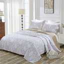 Lady Ann 3Pcs Oversized King Quilt Set 128x120 - Beige Embroidery Pattern Reversible Cotton bedspreads & coverlets, Lightweight Quilted Extra Large Elegant Oversized King Bedroom Bedding Set, Oversized King Plus