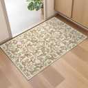 Morebes Washable 2x3 Rug for Kitchen, Non Slip Indoor Door Mats Farmhouse Bathroom Rugs, Vintage Floral Soft Low PileUltra-Thin Carpet for Bedroom Entryway Laundry, Khaki
