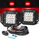 NAOEVO Flush Mount LED Pods, 5 Inch LED Driving/Off Road Lights Bar, White Red Strobe Emergency/Backup/Reverse led Pod Lights for Trucks ATV UTV with Memory Wiring Harness Kit(5 Modes)
