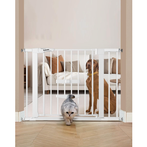 Babelio New Version Baby Gate with Cat Door Adjustable, 29-40" Metal Pet Door for Stairs & Doorways, Pressure Mounted, No Tools Needed, Black