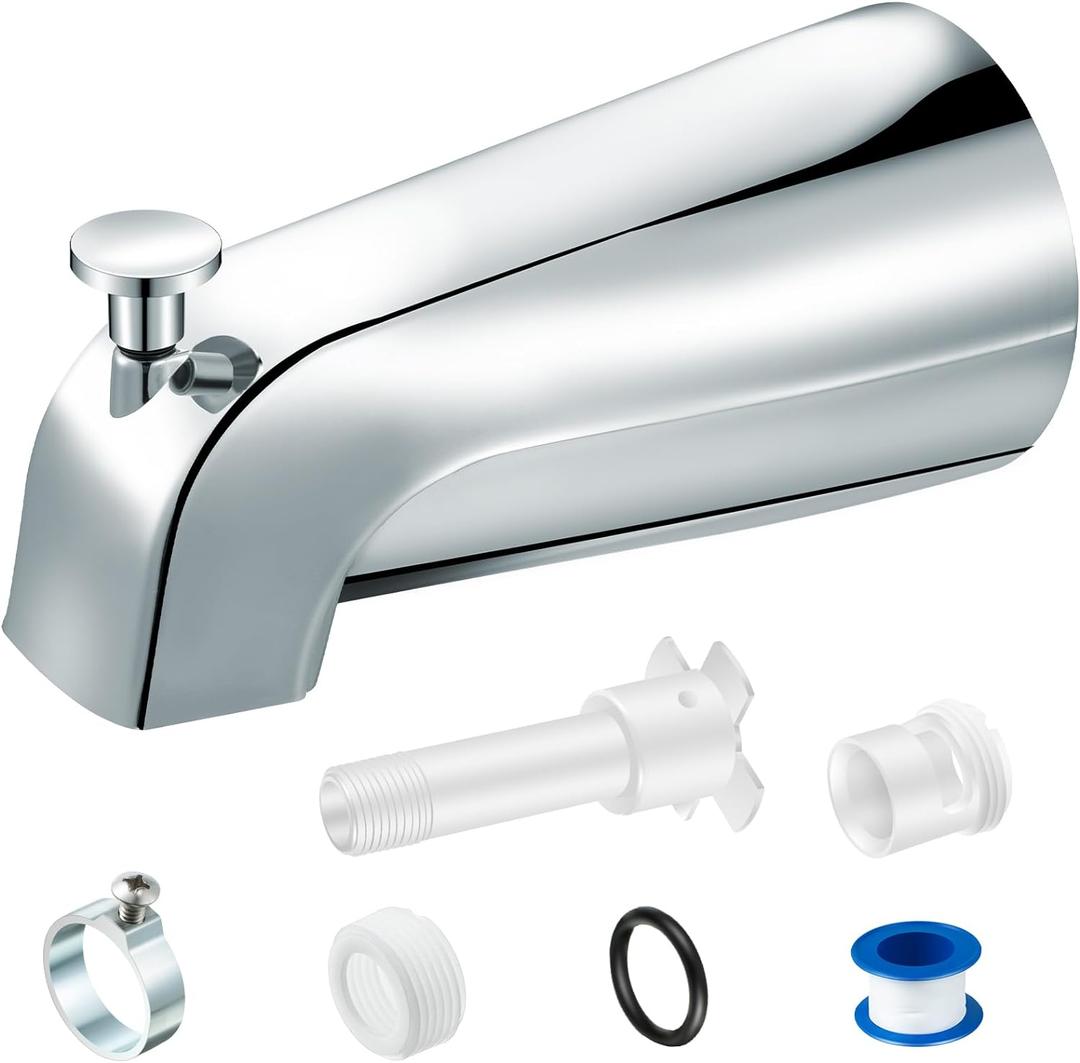 Enhon Tub Spout with Diverter, Universal Fits 1/2'' Copper Pipe, 1/2'' IPS and 3/4'' IPS, Bathroom Bathtub Tub Faucet Replacement with Adapters (Chrome)