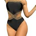 Milumia Women's Stitch Detail Strapless One Piece Swimsuit Cut Out Bandeau Bathing Suit (Black, XS)
