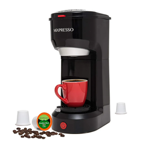 Mixpresso 2-in-1 Coffee Maker – Single Serve & Ground Coffee Brewer, Compact Personal Coffee Machine for Pods & Loose Grounds, Quick Brew 14 oz Portable Small Coffee Maker, Black